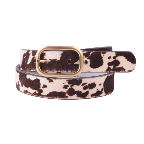 Cow Print Western Calf Hair Leather Belt Gold Buckle main image 5